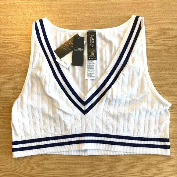 Lauren Ralph Lauren Cricket Cable-Texture Longline Bralette XL White NWT - Picture 2 of 7